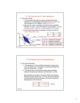 1 V. the Second Law of Thermodynamics V. the Second