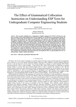 The Effect of Grammatical Collocation Instruction on Understanding ESP Texts for Undergraduate Computer Engineering Students