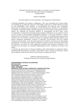 Ministério Da Ciência, Tecnologia, Inovações E Comunicações Empresa Brasileira De Correios E Telégrafos Correios Sede