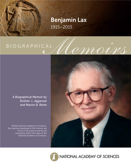 Benjamin Lax 1915–2015