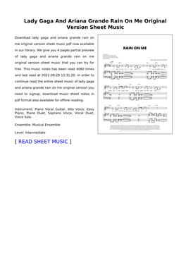 Lady Gaga and Ariana Grande Rain on Me Original Version Sheet Music