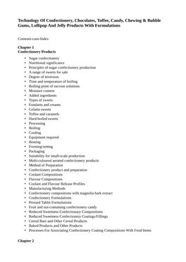 Technology of Confectionery, Chocolates, Toffee, Candy, Chewing & Bubble Gums, Lollipop and Jelly Products with Formulations