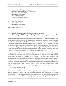 Centennial Industrial Site IMM Project - Biological Resources Impact Assessment