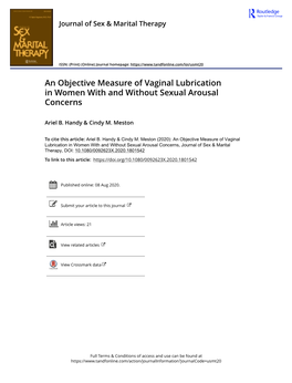 An Objective Measure of Vaginal Lubrication in Women with and Without Sexual Arousal Concerns