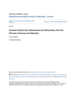 Scimitar-Toothed Cats, <I>Machairodus</I> and <I