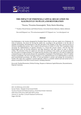 The Impact of Indonesia Capital Relocation to Kalimantan to Peatland Restoration