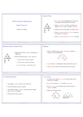 CS311H: Discrete Mathematics Graph Theory III Rooted Trees Questions