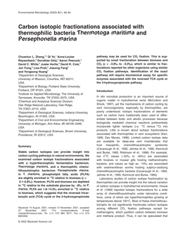 Carbon Isotopic Fractionations Associated with Thermophilic Bacteria Thermotoga Maritima and Persephonella Marina