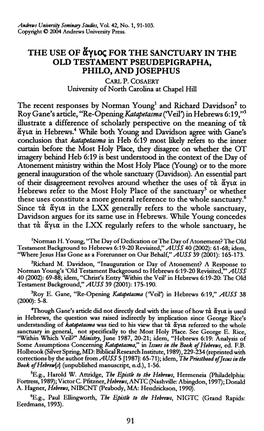 The Use of &Yloc for the Sanctuary in the Old Testament Pseudepigrapha, Philo, and Josephus