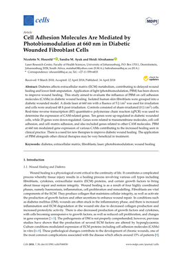 Cell Adhesion Molecules Are Mediated by Photobiomodulation at 660 Nm in Diabetic Wounded Fibroblast Cells