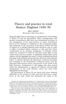 Theory and Practice in Royal Finance: England 1449–50 BILL SMITH Westhoughton High School,Bolton