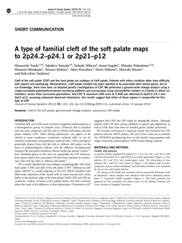 A Type of Familial Cleft of the Soft Palate Maps to 2P24.2&Ndash