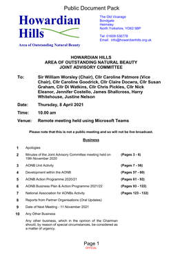 (Public Pack)Agenda Document for Howardian Hills AONB, 08/04/2021