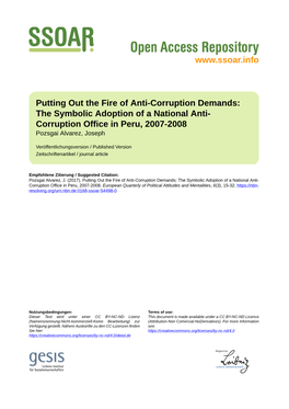 The Symbolic Adoption of a National Anti- Corruption Office in Peru, 2007-2008 Pozsgai Alvarez, Joseph