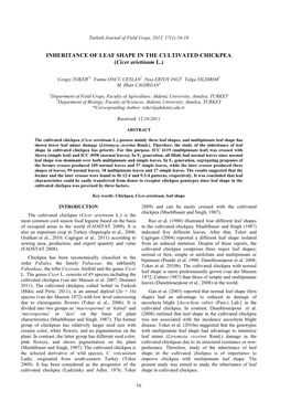 INHERITANCE of LEAF SHAPE in the CULTIVATED CHICKPEA (Cicer Arietinum L.)