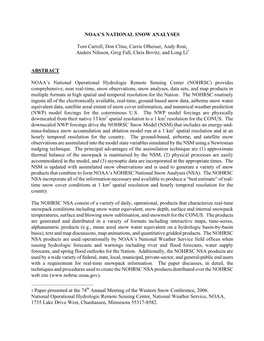 NOAA's NATIONAL SNOW ANALYSES Tom Carroll, Don Cline