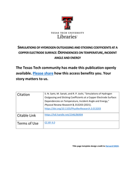 The Texas Tech Community Has Made This Publication Openly Available