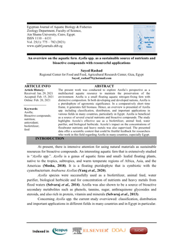 An Overview on the Aquatic Fern Azolla Spp. As a Sustainable Source of Nutrients and Bioactive Compounds with Resourceful Applications