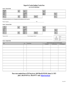 Request for Vaccinia (Smallpox) Vaccine Form