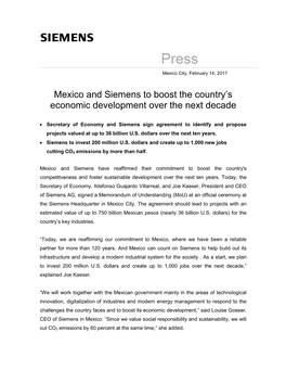 Mexico and Siemens to Boost the Country's Economic Development