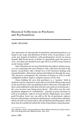 Historical Collections in Psychiatry and Psychoanalysis