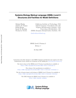 SBML) Level 2: Structures and Facilities for Model Deﬁnitions