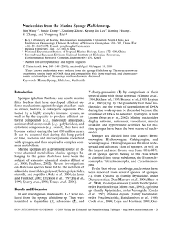 Nucleosides from the Marine Sponge Haliclona Sp