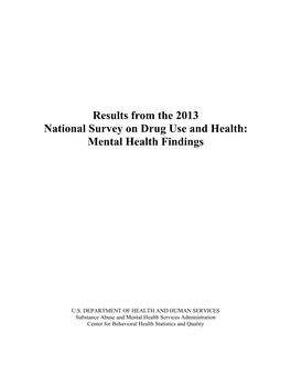 Results from the 2013 National Survey on Drug Use and Health: Mental Health Findings