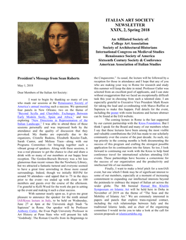 ITALIAN ART SOCIETY NEWSLETTER XXIX, 2, Spring 2018