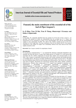 Fonenol, the Main Constituent of the Essential Oil of the Leaf of Piper