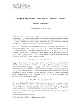 Complex Structures Contained in Classical Groups