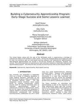 Building a Cybersecurity Apprenticeship Program: Early-Stage Success and Some Lessons Learned