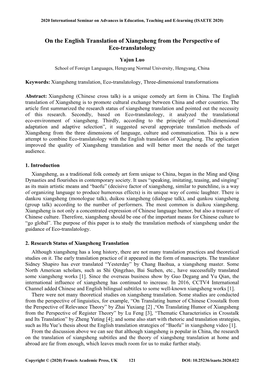 On the English Translation of Xiangsheng from the Perspective of Eco-Translatology
