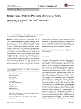 Rodent Faunas from the Paleogene of South-East Serbia