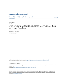 Don Quixote As World Emperor: Cervantes, Titian and Luca Cambiaso Frederick A