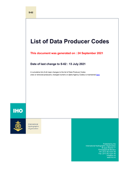 List of Data Producer Codes