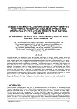 Modelling the Malaysian Heritage Food Loyalty Intention