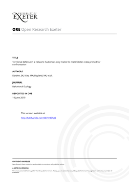 Territorial Defence in a Network: Audiences Only Matter to Male Fiddler Crabs Primed For