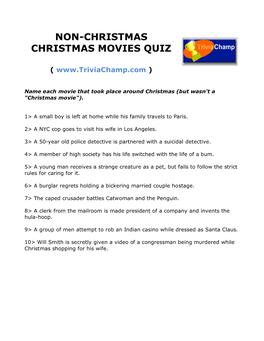 Non-Christmas Christmas Movies Quiz