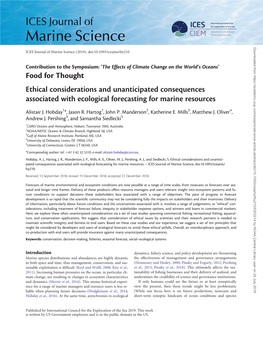 Food for Thought Ethical Considerations and Unanticipated Consequences Associated with Ecological Forecasting for Marine Resources