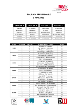 Horaire Tournoi Preliminaire