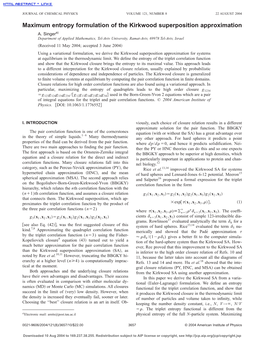 Maximum Entropy Formulation of the Kirkwood Superposition Approximation A