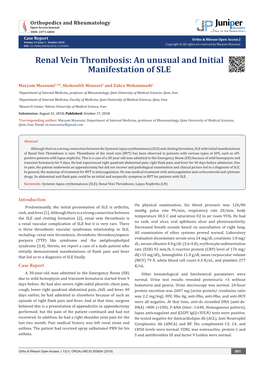 Renal Vein Thrombosis: an Unusual and Initial Manifestation of SLE