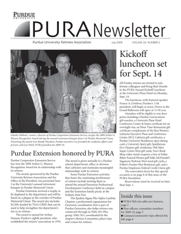 Newsletter July 2009 VOLUME 33, NUMBER 2 Kickoff Luncheon Set for Sept