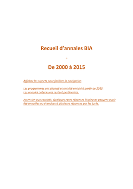 QCM Du BIA De 2000 À 2017 Avec Corrigés