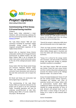 Project Updates Week Ending 26 March 2021