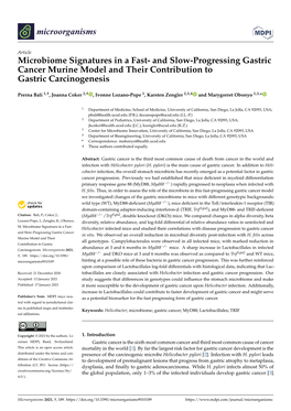 Microbiome Signatures in a Fast- and Slow-Progressing Gastric Cancer Murine Model and Their Contribution to Gastric Carcinogenesis