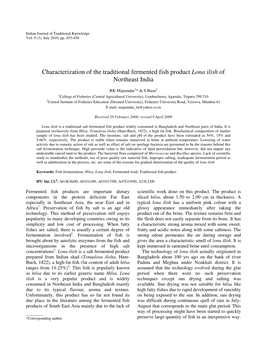 Characterization of the Traditional Fermented Fish Product Lona Ilish of Northeast India