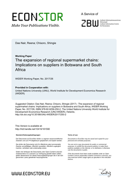 The Expansion of Regional Supermarket Chains: Implications on Suppliers in Botswana and South Africa