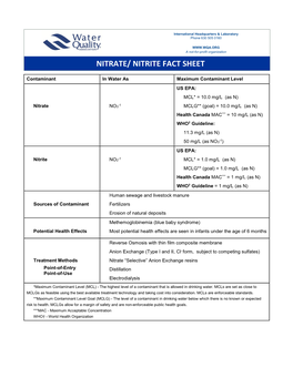 Nitrate/ Nitrite Fact Sheet